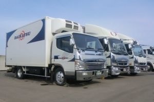 2トン冷蔵冷凍車:小さな車体を生かした小回りの利く配送は、多岐にわたる配送に対応しています。お客様の細やかなニーズに対応できる車両です。